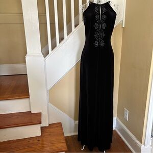 Dave & Johnny Black Beaded Velour / Velvet Maxi Dress